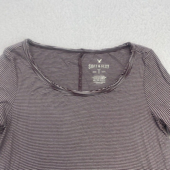 American Eagle Shirt Womens XS Soft & Sexy Purple Gray Striped Short Sleeve - Picture 3 of 12